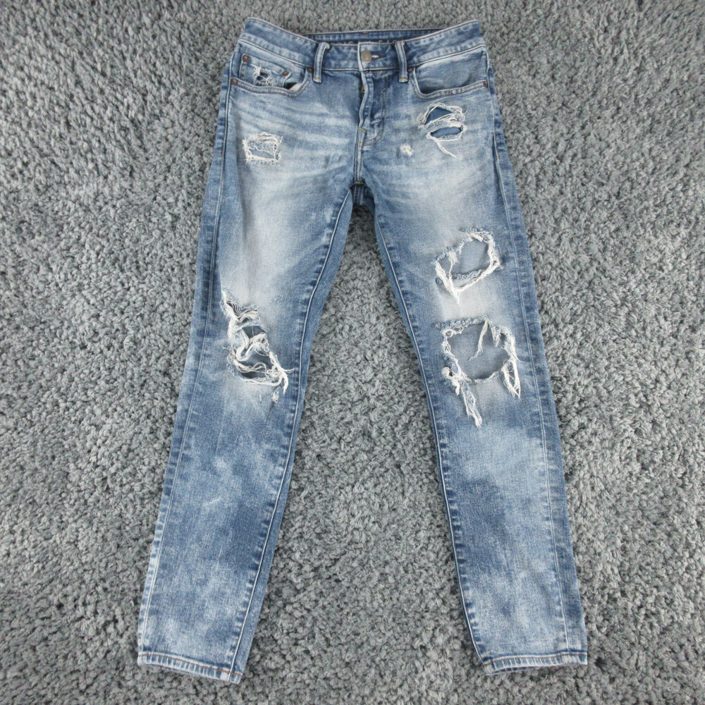 American Eagle Jeans Mens 29x30 Blue Denim Tapered Skinny Thrashed 29x29.5*